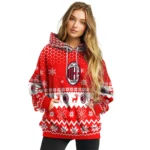 Ac Milan Reindeer Motif Red Hoodie Best Selling
