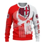 Ac Milan Skull Split Red White Sweater Best Selling