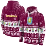 Aston Villa Reindeer Motif Claret Hoodie Best Selling