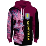 Aston Villa Skull Motif Claret Black Hoodie Best Selling