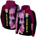 Aston Villa Skull Motif Claret Black Hoodie Best Selling