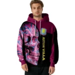 Aston Villa Skull Motif Claret Black Hoodie Best Selling