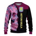 Aston Villa Skull Swirl Claret Black Sweater Best Selling