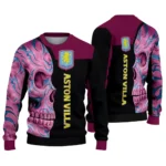 Aston Villa Skull Swirl Claret Black Sweater Best Selling