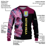 Aston Villa Skull Swirl Claret Black Sweater Best Selling