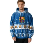 Barcelona Reindeer Motif Blue Hoodie Best Selling