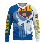 Barcelona Skull Split Blue White Sweater Best Selling