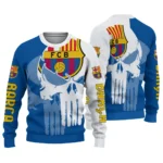 Barcelona Skull Split Blue White Sweater Best Selling