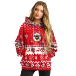 Brentford Reindeer Motif Red Hoodie Best Selling