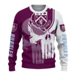Burnley Skull Split Burgundy White Sweater Best Selling