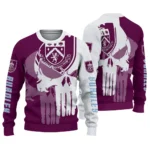 Burnley Skull Split Burgundy White Sweater Best Selling