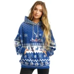 Crystal Palace Reindeer Motif Blue Hoodie Best Selling