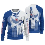 Crystal Palace Skull Split Blue White Sweater Best Selling