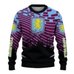 Custom Aston Villa Pixel Flow Claret Black Sweater Best Selling
