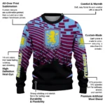 Custom Aston Villa Pixel Flow Claret Black Sweater Best Selling