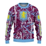 Custom Aston Villa Streak Overlay Claret Sweater Best Selling