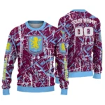 Custom Aston Villa Streak Overlay Claret Sweater Best Selling