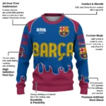 Custom Barcelona Flame Border Blue Sweater Best Selling