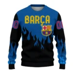 Custom Barcelona Flame Outline Blue Black Sweater Best Selling