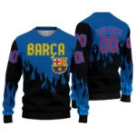 Custom Barcelona Flame Outline Blue Black Sweater Best Selling