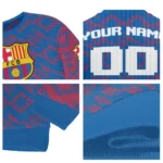 Custom Barcelona Lattice Gridwork Blue Sweater Best Selling