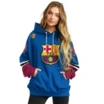 Custom Barcelona Striped Sleeves Blue Hoodie Best Selling