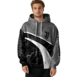 Custom Juventus Hexagonal Mesh Black Gray Hoodie Best Selling