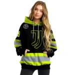 Custom Juventus Safety Motif Black Neon Green Hoodie Best Selling