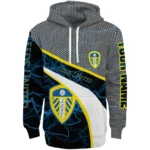 Custom Leeds United Hexagonal Mesh Blue Black Gray Hoodie Best Selling
