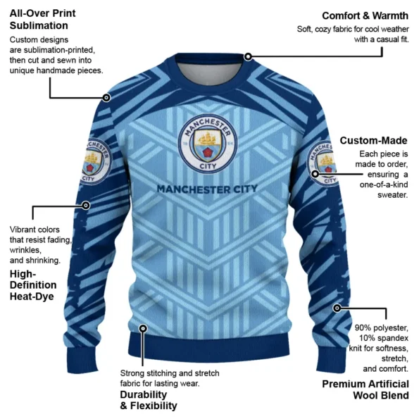 Custom Manchester City Chevron Pattern Sky Blue Sweater
