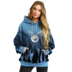 Custom Manchester City Flame Design Sky Blue Hoodie Best Selling