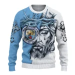 Custom Manchester City Jesus Tears Sky Blue White Sweater Best Selling