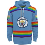 Custom Manchester City Rainbow Stripes Sky Blue Hoodie Best Selling