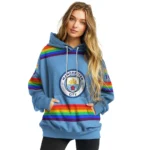 Custom Manchester City Rainbow Stripes Sky Blue Hoodie Best Selling