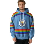 Custom Manchester City Rainbow Stripes Sky Blue Hoodie Best Selling