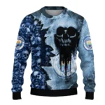 Custom Manchester City Skull Collage Sky Blue Sweater Best Selling