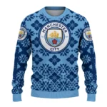 Custom Manchester City Snowflake Matrix Sky Blue Sweater Best Selling