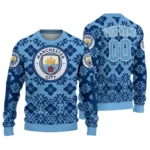 Custom Manchester City Snowflake Matrix Sky Blue Sweater Best Selling