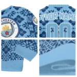 Custom Manchester City Snowflake Matrix Sky Blue Sweater Best Selling