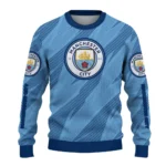 Custom Manchester City Stripe Motion Sky Blue Sweater Best Selling