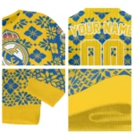 Custom Real Madrid Snowflake Matrix Yellow Sweater Best Selling