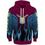 Customized Aston Villa Flame Design Claret Hoodie Best Selling