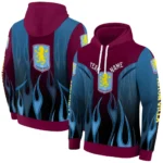 Customized Aston Villa Flame Design Claret Hoodie Best Selling