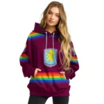 Customized Aston Villa Rainbow Stripes Claret Hoodie Best Selling