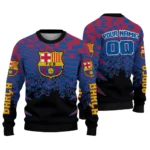 Customized Barcelona Pixel Flow Blue Black Sweater Best Selling