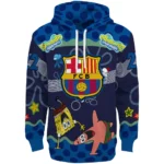 Customized Barcelona Spongebob Patrick Star Blue Navy Hoodie Best Selling