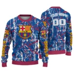 Customized Barcelona Streak Overlay Blue Sweater Best Selling