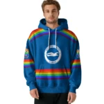 Customized Brighton Hove Albion Rainbow Stripes Blue Hoodie Best Selling