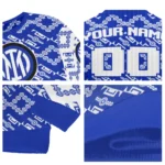 Customized Inter Milan Lattice Gridwork Blue Sweater Best Selling
