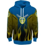 Customized Leeds United Flame Design Blue Hoodie Best Selling